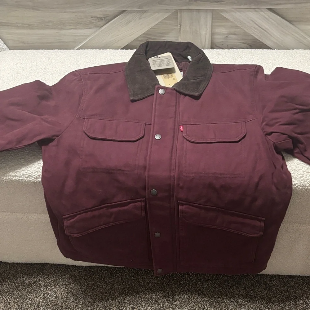 Levi's Men's Maroon burgundy Jacket with Dark Brown Collar - Picture 6 of 7